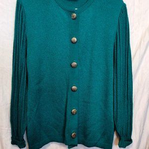 Vintage Cardigan Green Blue Color Silver Button Down Size 10 Mita Hand Wash